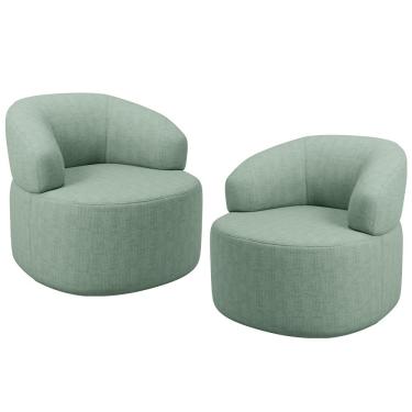 Imagem de Kit 02 Poltronas Giratória Orgânica Para Sala de Estar Living Helena L02 Linho Verde Menta - Lyam Decor