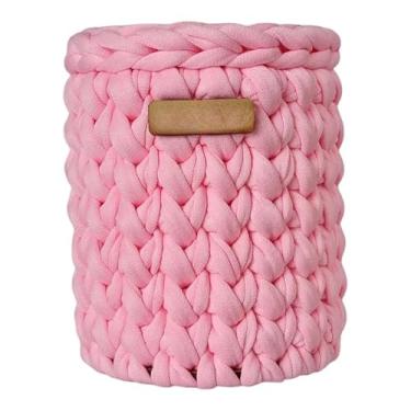 Imagem de Organizador de Mesa Artesanal em Crochê com Base de Madeira - Porta-Lápis Caneta Cachepô Multiuso para Ambientes Organizados (Rosa Chiclete)