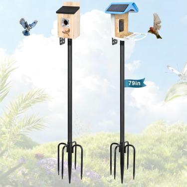 Imagem de Gtongoko Poste alimentador de pássaros inteligente de 199 cm para estação meteorológica ao ar livre, kit de montagem de metal resistente, suporte ajustável para alimentador de pássaros, preto, pacote