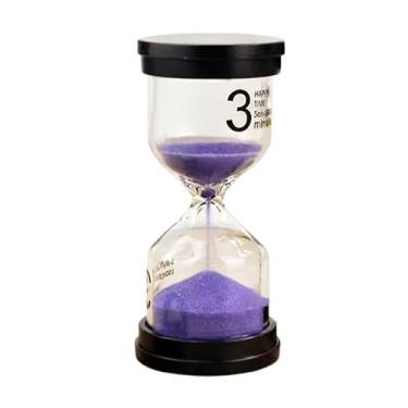 Imagem de 1 temporizador em forma de ampulheta de 3 minutos – ornamento pequeno para casa, sala de estar, escritório, decoração de mesa – material de vidro, presente ideal para amigos e família, roxo