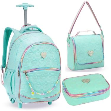 Imagem de Kit Mochila C/ Rodas Estojo Lancheira Bolsa Escolar Menina-Feminino