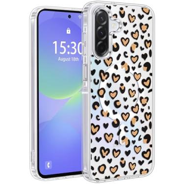 Imagem de Jkvare Capa para Samsung Galaxy A36 compatível com MagSafe, capa protetora magnética sem fio com padrão estético cristalino para mulheres e meninas - corações de leopardo