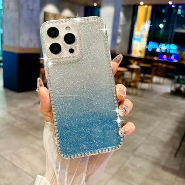 Imagem de Capa protetora de lente com glitter para iPhone 16, 15, 14 Plus, 13, 12, 11 Pro Max e 16e. Capa traseira fofa e anti-impacto para meninas. Disponível em PT, SZ e na cor azul. Compatível com iPhon