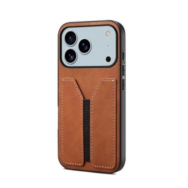 Imagem de Genérico Capa de couro com ranhura para cartão elástico para iPhone 17/17 Air/17 Pro/17 Pro Max, capa fina mate anti-impressões digitais, design de ajuste de precisão e resistente a impactos(laranja
