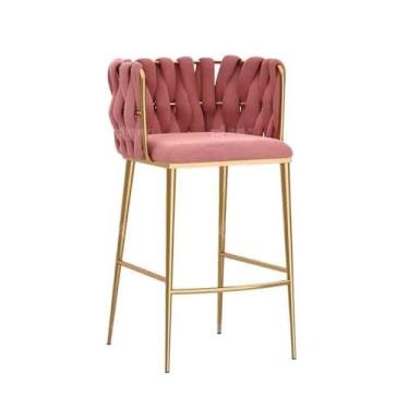 Imagem de Balcão de cozinha leve luxo simples cadeira de metal bar caixa ilha mesa cadeira de jantar mesa de jantar sentado encosto bancos altos cadeiras de bar (rosa)