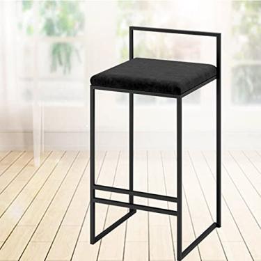 Imagem de KIDYBO Bancos de veludo com encosto nórdico estofado banco alto pernas de metal preto banquetas de jantar de café da manhã com apoio para os pés, fácil de instalar, 66 cm/76 cm
