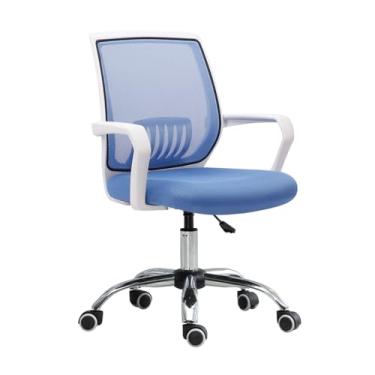 Imagem de Cadeira de escritório ajustável de malha giratória para sala de conferências com suporte lombar e apoios de braços fixos (azul)