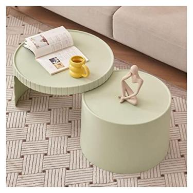 Imagem de Mesa de centro moderna e dobrável, mesas de centro redondas escaláveis para sala de estar, mesa central elegante, mesas de destaque empilháveis, mesa lateral expansível de até 105 cm (verde)