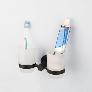 Imagem de Conjunto de acessórios de banheiro preto 304 toalheiro de aço inoxidável suporte de sabão gancho escova de vaso sanitário ferragens de banheiro, kit de copo de vidro