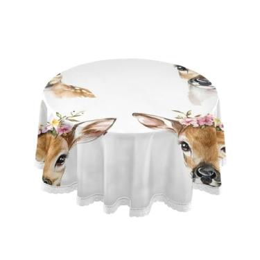 Imagem de Qilmy Toalha de mesa redonda de palmeira de treliça verde, 152 cm, resistente à água, à prova de derramamento, capa de mesa grande para jantar de reunião de família em ambientes internos e externos