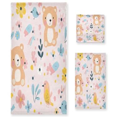 Imagem de xigua Conjunto de toalhas de banheiro de urso fofo absorvente macio 3 peças toalha de banho toalha de mão toalhas decorativas para banheiro, academia, hotel, praia, piscina