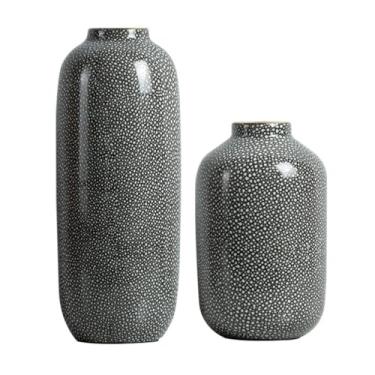 Imagem de Conjunto de flores decorativas cinza de cerâmica moderna, duas peças, vaso de flores secas para casa, sala de estar, varanda, mesa de trabalho, centros de mesa