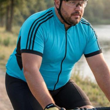 Imagem de Camisa de Ciclismo Masculina Plus Size Dry Premium UV30+ Zíper Total com Bolsos Traseiros-Masculino