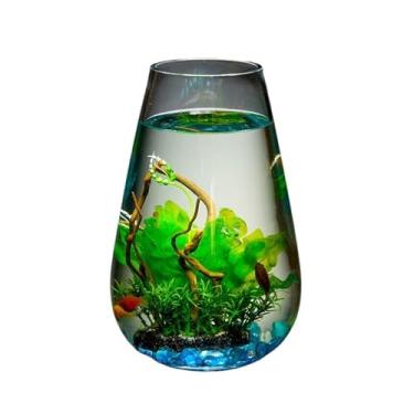 Imagem de Cilindro de aquário de peixes de vidro grande moderno para mesa de aquário de peixes dourados pequenos ornamentos de vidro transparente para mesa de trabalho