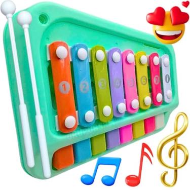 Imagem de Mix Brinquedos Educativos Bebê Kit Cubos Encaixe peças Volante Musical xilofone Escolha Seu Presente natal Ideal caranguejo fujão pinguim para banho criança 1 ano (Xilofone verde)
