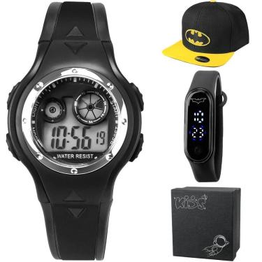 Imagem de Relogio Digital Preto Infantil Batman Criança + Bone + Caixa