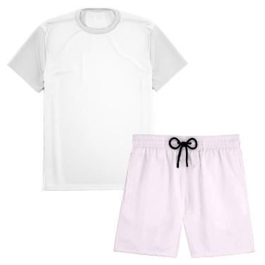 Imagem de Kit Short Praia Academia Passeio Treino Branco + Camiseta Manga Curta Masculina-Masculino