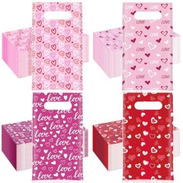 Imagem de Colarr 48 peças de sacos de presente de plástico para dia dos namorados com alça rosa para presente de dia dos namorados com estampas de amor de coração para embrulho de presente de festa de fim de