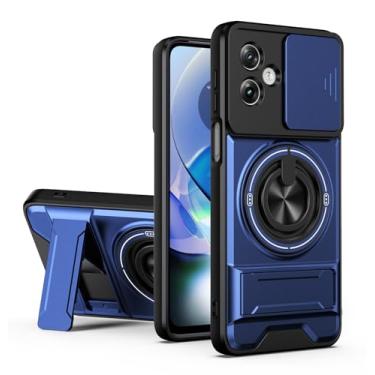 Imagem de SORAKA Capa para Motorola Moto G54 Power com suporte,proteção de lente com janela e capa dupla de PC e TPU compatível com suporte magnético para carro