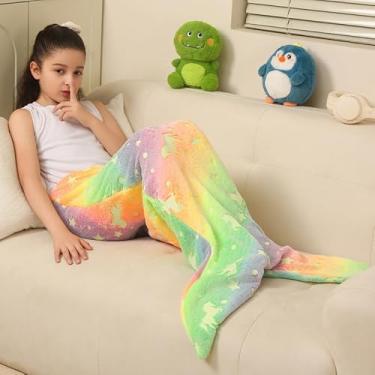 Imagem de Saco de dormir sereia que brilha no escuro design de cauda de comprimento total para estudantes e adultos, decoração de aniversário de dormitórios, arco-íris