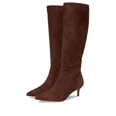 Imagem de Lauren Ralph Lauren Bota feminina McKay de camurça, salto alto, altura do joelho, Nogueira escura, 39