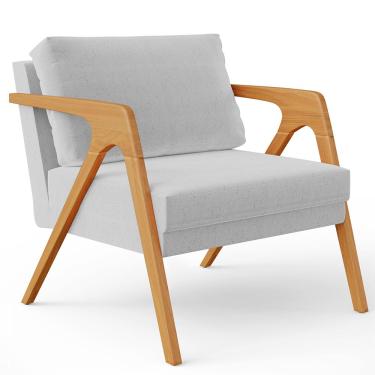 Imagem de Poltrona Decorativa Para Sala De Estar Pietra Com Estrutura De Madeira L02 Linho Cinza - Lyam Decor