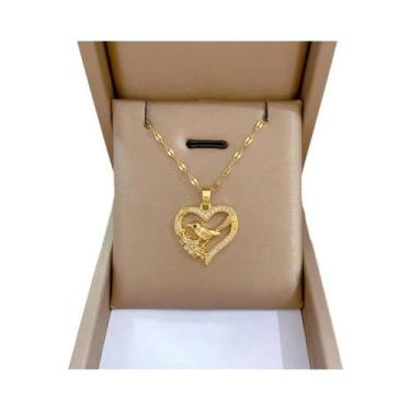 Imagem de Colar Com Pingente De Coração Dourado E Borboleta De Cristal Para Mulh