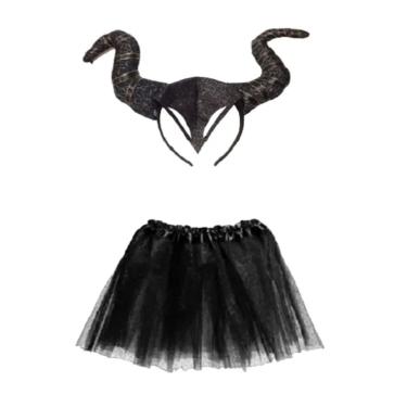 Imagem de Fantasia da Malévola Bruxa Feiticeira Kit C/ Tiara e Saia Preta 35 Cm - 2 PÇS