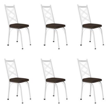 Imagem de Kit 6 Cadeiras De Cozinha Delaware Estampado Imbuia Pés De Ferro Branco