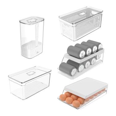 Imagem de Kit Organizador De Geladeira Clear Fresh 5 Peças Transparente Ou