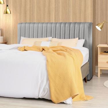 Imagem de Cabeceira Cama Box King 1,93m Estofada Havai Linho Cinza