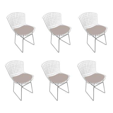 Imagem de Kit 6 Cadeiras Bertoia Cromada Com Assento Sintético Bege