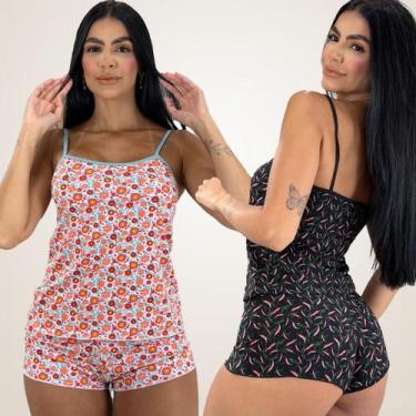 Imagem de Kit 2 Baby Doll Estampado Malha Fria Lingerie Moda Intimia Revenda Ata