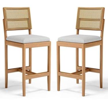 Imagem de Kit Com 2 Banqueta Milena Madeira Maciça Assento Estofado Encosto De T