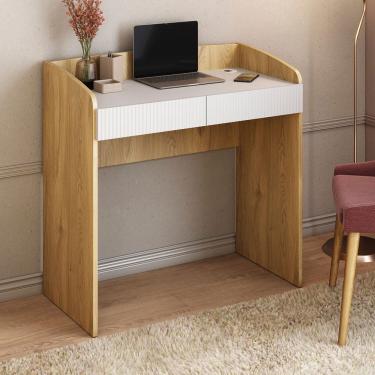 Imagem de Escrivaninha 2 Gavetas Caneladas Mesa Feminina Compacta e Delicada Petit Olmo / Branco