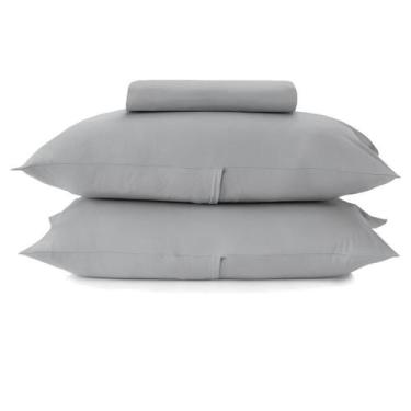 Imagem de kit Lençol com Elástico e 2 Fronhas Malha Altenburg Cinza 3 Peças king