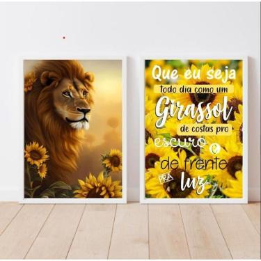 Imagem de Quadros Leão Kit 2 - Madeira Branca - 45x34cm - Decoração
