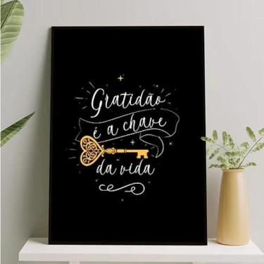 Imagem de Quadro Gratidão É A Chave Da Vida 45X34Cm Madeira Preta