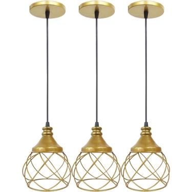 Imagem de 3 Pendentes Aramado E s f e r a B a l o n ê Lustre Luminária Teto Regulável Sala Cozinha Industrial Agp
