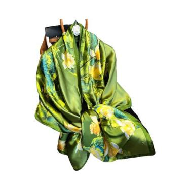 Imagem de Lenço De Seda Luxuoso Feminino 180x90CM Estampa Fashion Xale Longo Pro