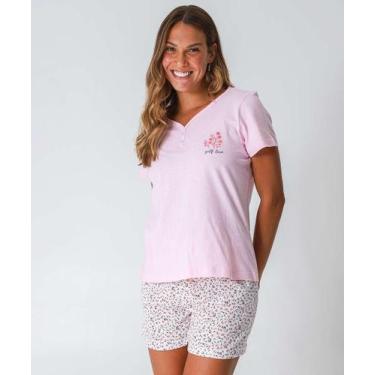 Imagem de Pijama Feminino Flores Botões Marisa Rosa-70057, Rosa, P