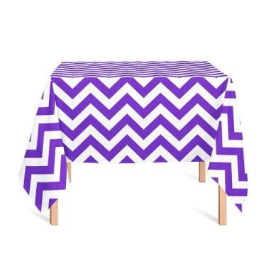 Imagem de Toalha de Mesa Quadrada em Tecido Jacquard Estampado Chevron Roxo, 2,8