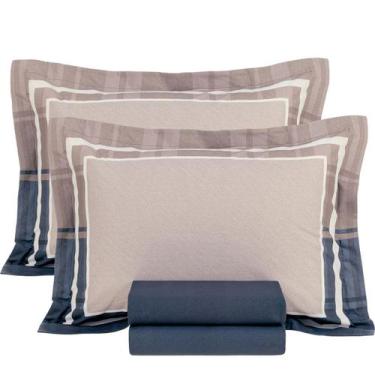 Imagem de Jogo de Cama Casal Lençol 100% Algodão Percal 200 Fios Vitor 4 Peças K