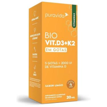 Imagem de Vitaminas Bio Vit. D3 + K2 2000UI Gotas Sabor Limão 20ml - Puravida