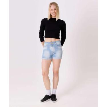 Imagem de Short Jeans Feminino Cintura Alta Barra Dobrada-33012 - JEZZIAN, 38, J