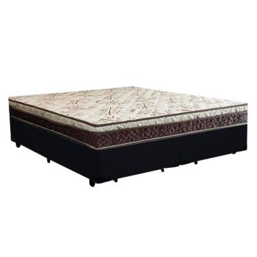 Imagem de Cama Box Casal Bipartido Blindado Suede + Colchão Casal Espuma Extra Firme D33 Elegance Ortopédico 63x138x188 Preto