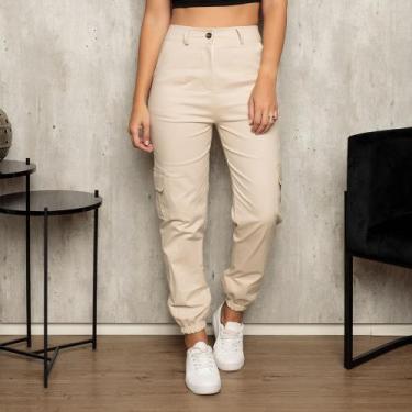 Imagem de Calça Jogger Cargo Sarja Skatista feminina com bolsos - Natalia Store,