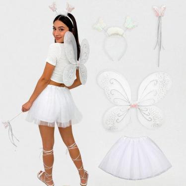 Imagem de Fantasia Fada Adulta Feminina de Carnaval Kit Borboleta Saia 40cm Asa 
