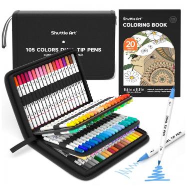 Imagem de Conjunto de Canetas Artisticas 105 Cores com Ponta Dupla, Eestojo e 1 Livro de Colorir...