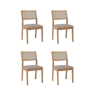 Imagem de Kit 4 Cadeiras para Sala de Jantar Estofadas Oiti Madeira/Bege